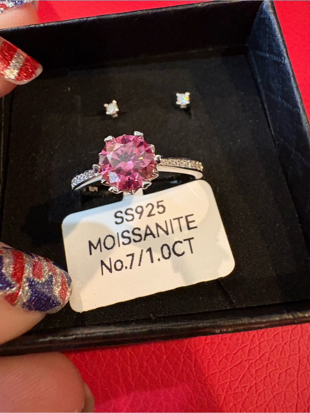 1.0CT Pink Moissanite White Gold Over Sterling Silver Ring Size 7 - Picture 2 of 8